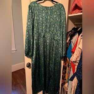 Sugarlips Teal Snake-Print Long Sleeve Midi Dress